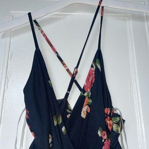 Long floral Navy Blue Dress